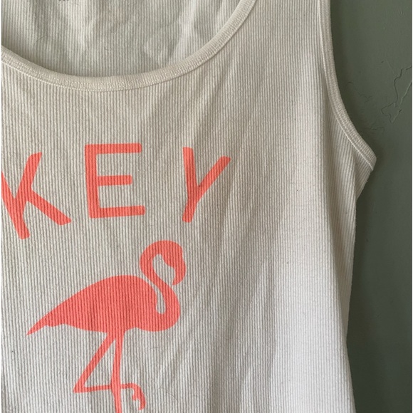 Stretchy white tank top with neon “Key West” and flamingo, size Large - Picture 2 of 7